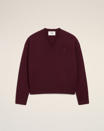 Burgundy Wool Ami De Coeur V Neck Sweater