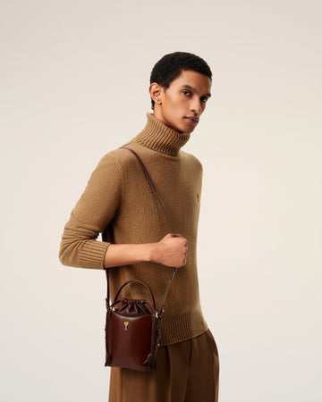Burgundy Glazed Leather Mini Paris Paris Bucket Bag