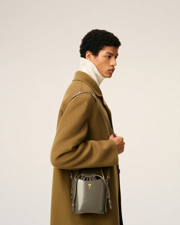 Grey Glazed Leather Mini Paris Paris Bucket Bag