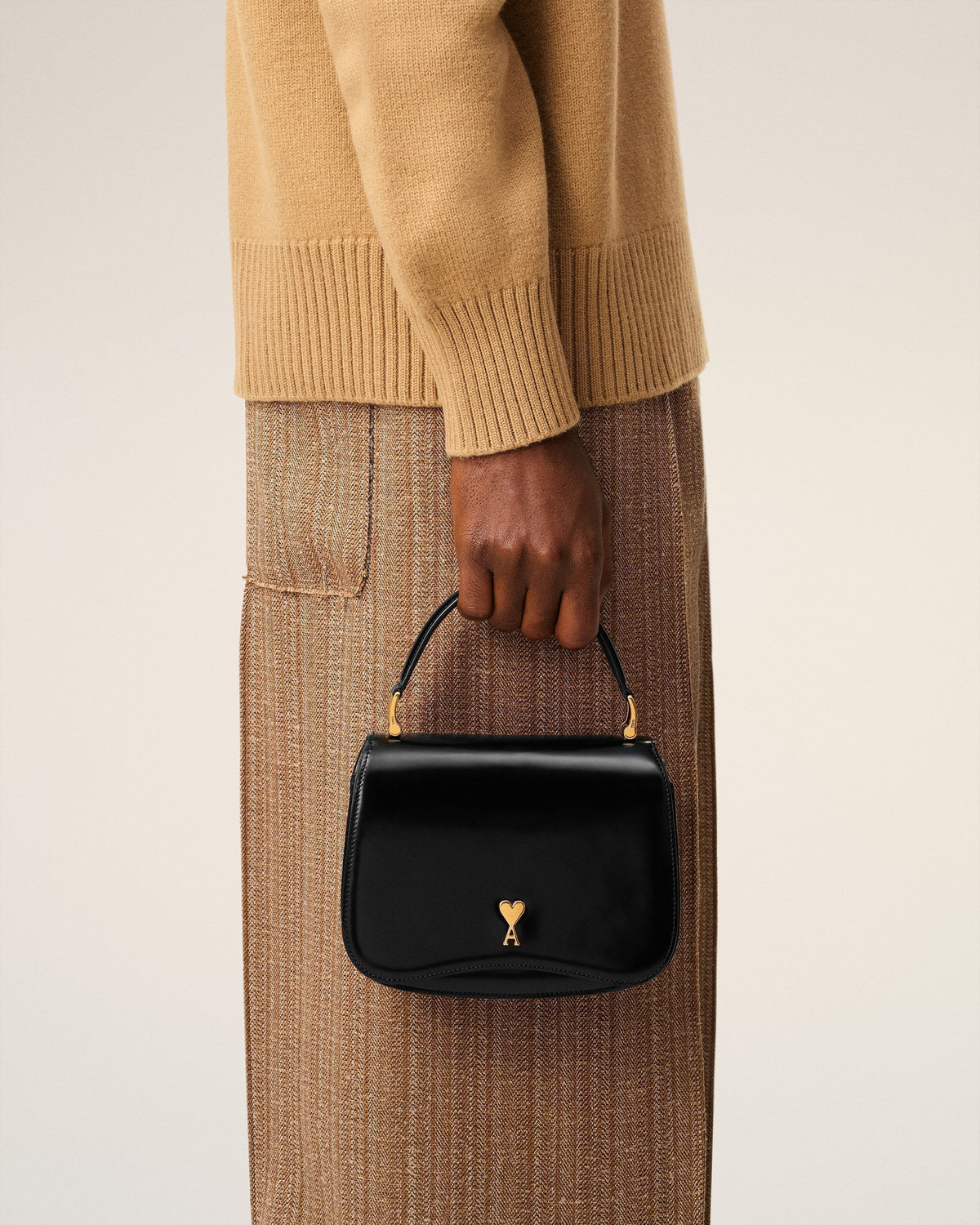 Black Glazed Leather Top Handle Paris Paris Bag