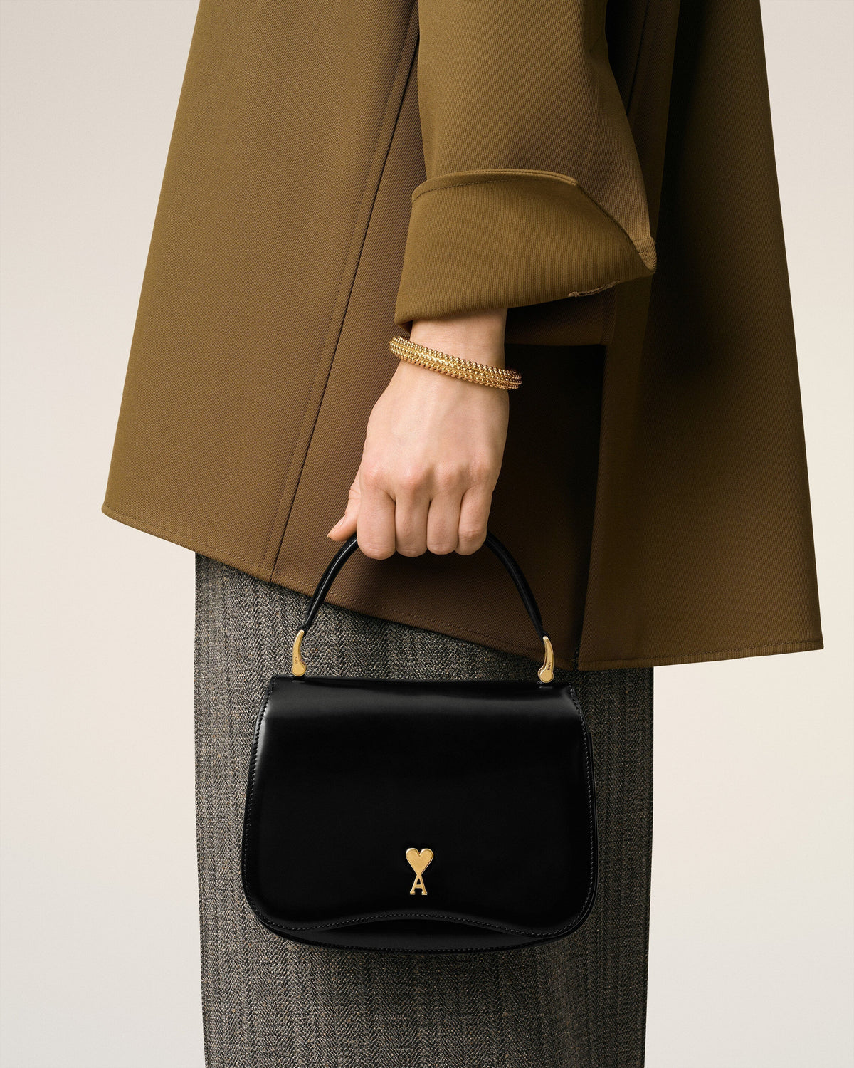 Black Glazed Leather Top Handle Paris Paris Bag