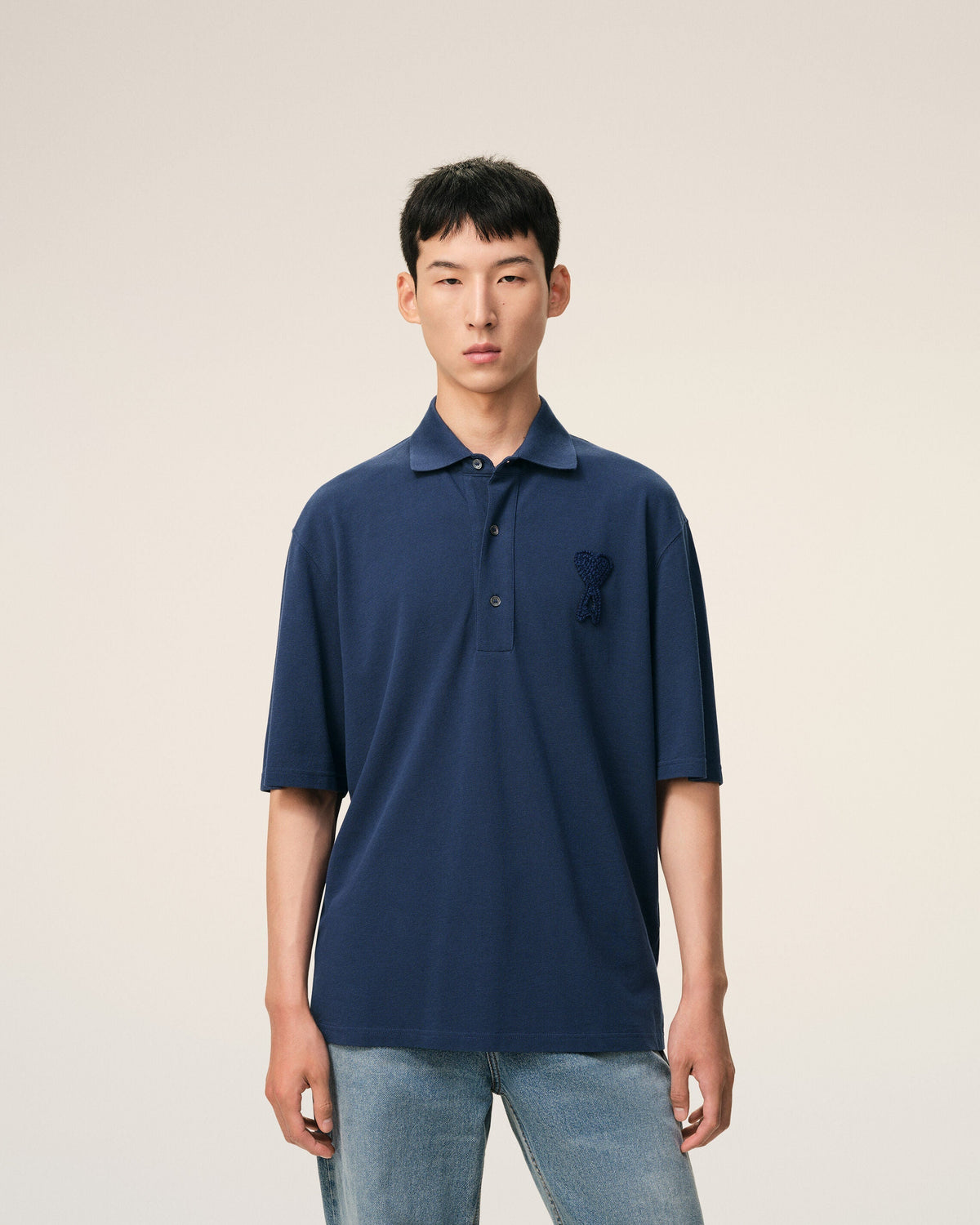 Blue Cotton Ami De Coeur Knitted Patch Polo