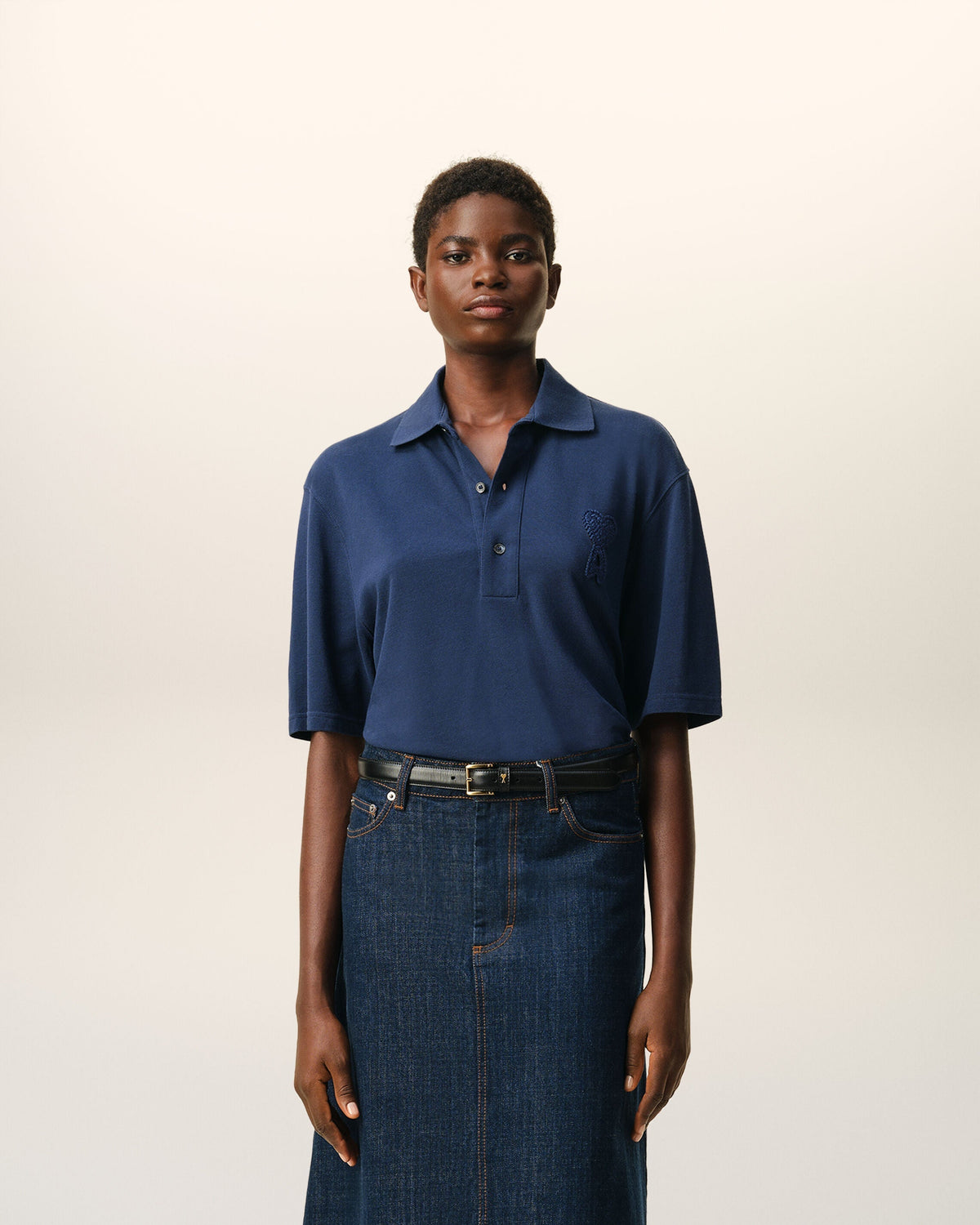 Blue Cotton Ami De Coeur Knitted Patch Polo
