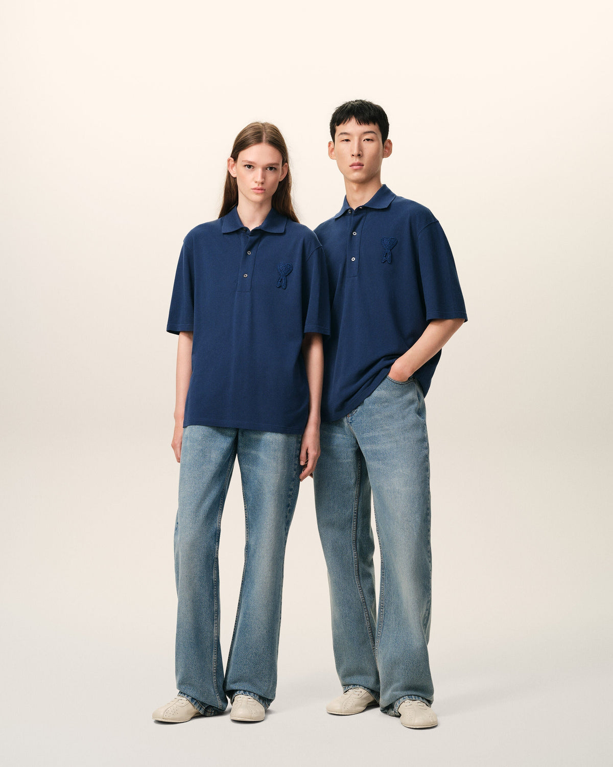 Blue Cotton Ami De Coeur Knitted Patch Polo