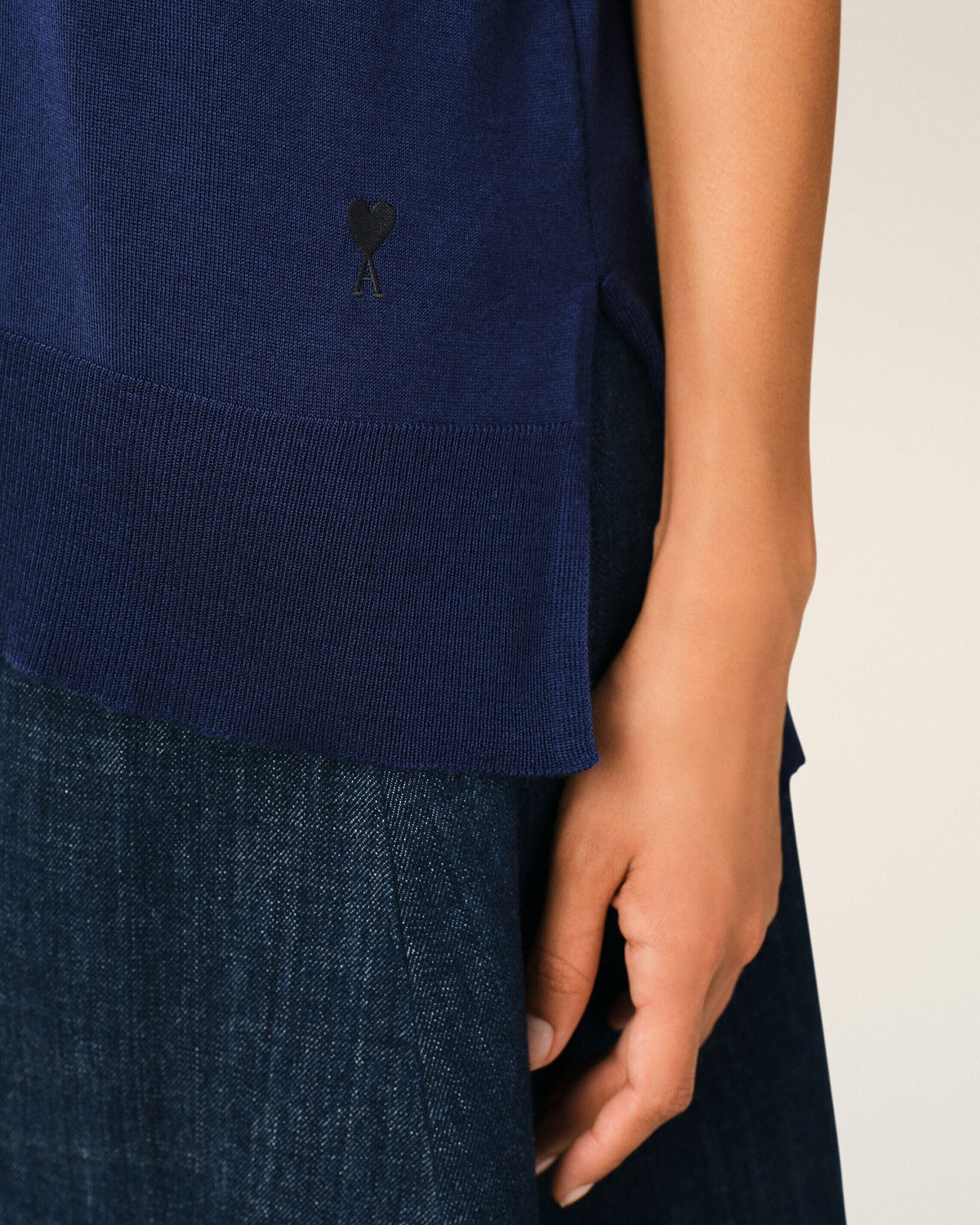 Blue Thin Wool Short Sleeves Ami De Coeur Polo