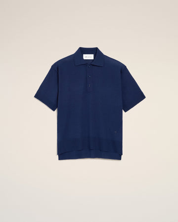 Blue Thin Wool Short Sleeves Ami De Coeur Polo