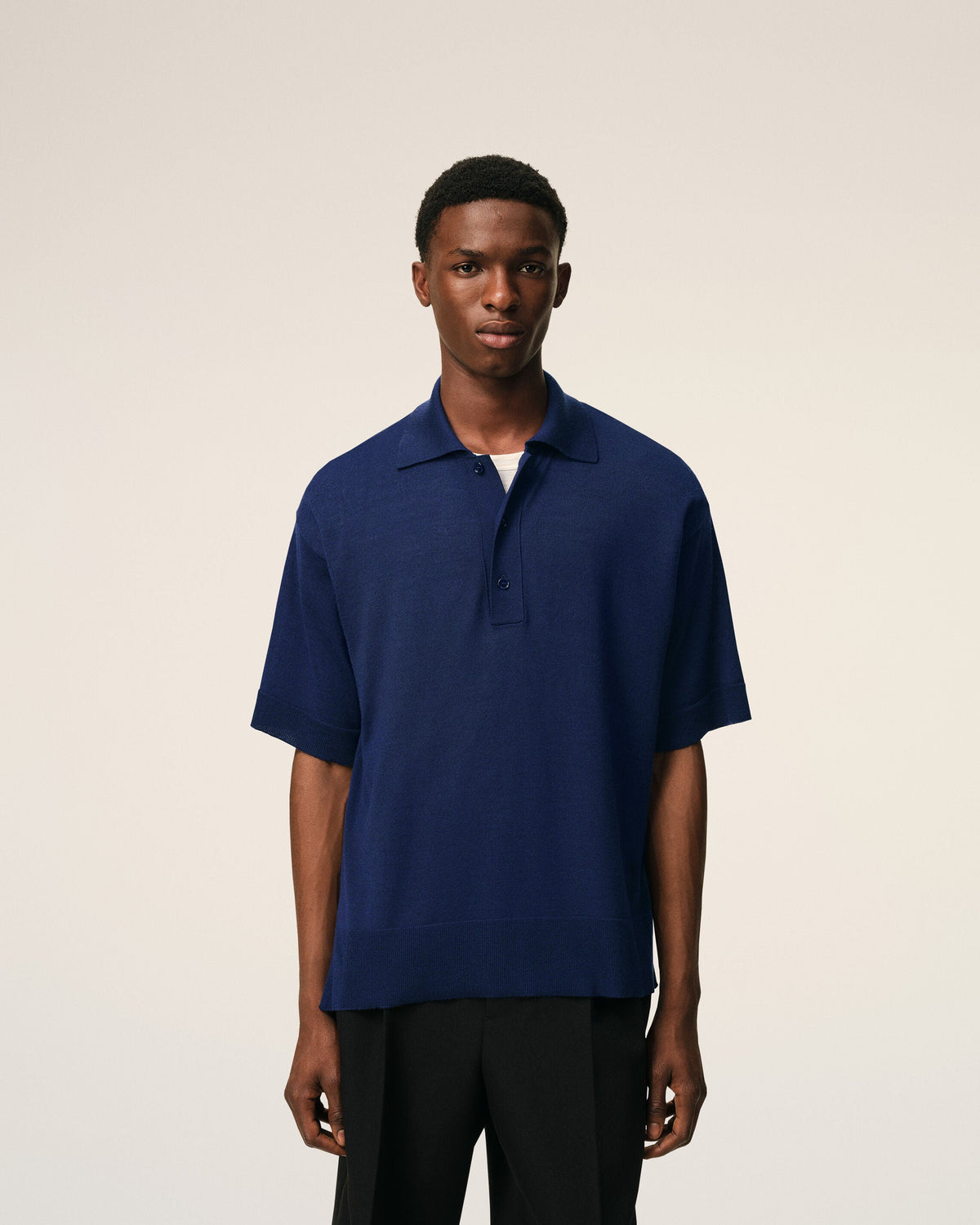 Blue Thin Wool Short Sleeves Ami De Coeur Polo