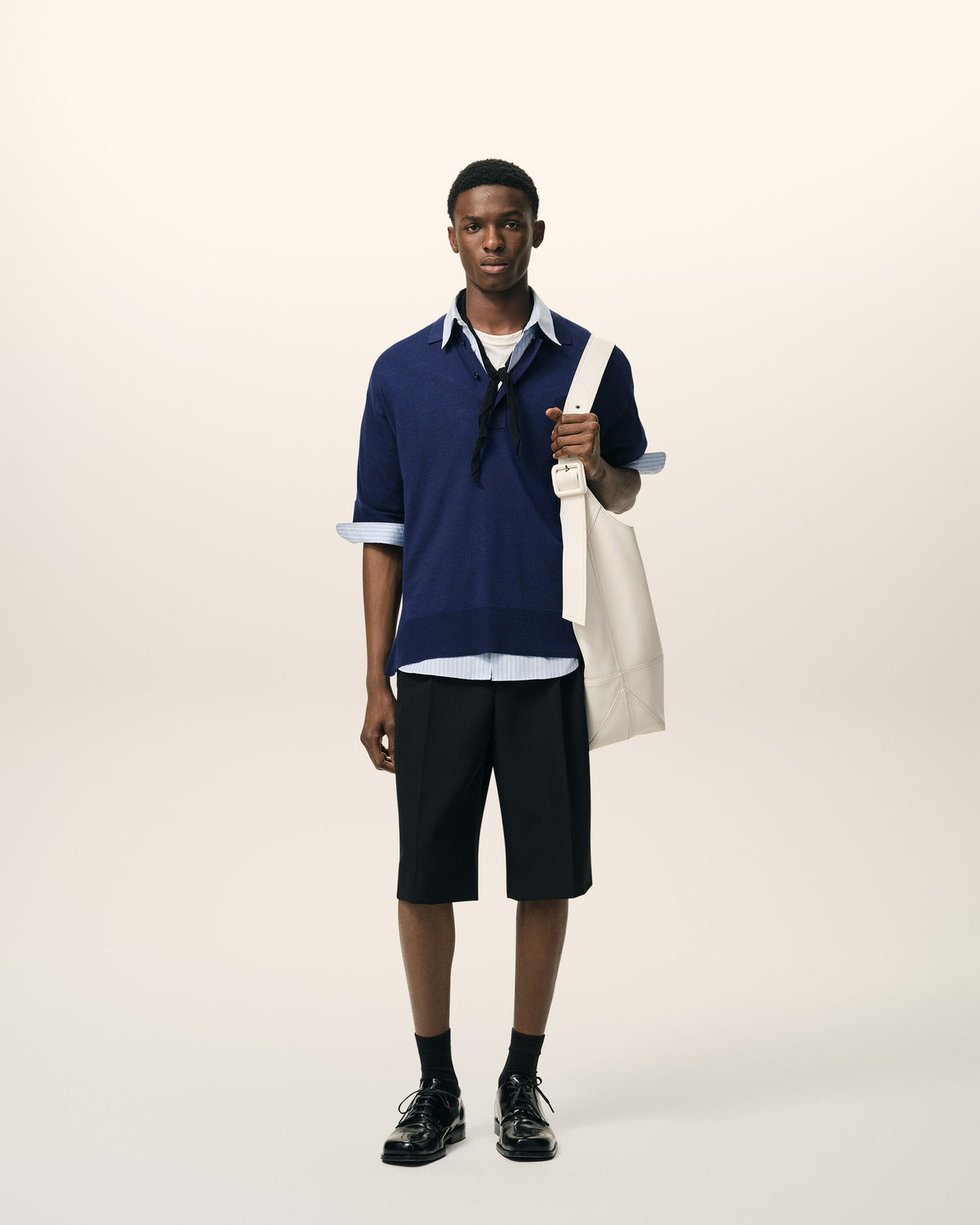 Blue Thin Wool Short Sleeves Ami De Coeur Polo