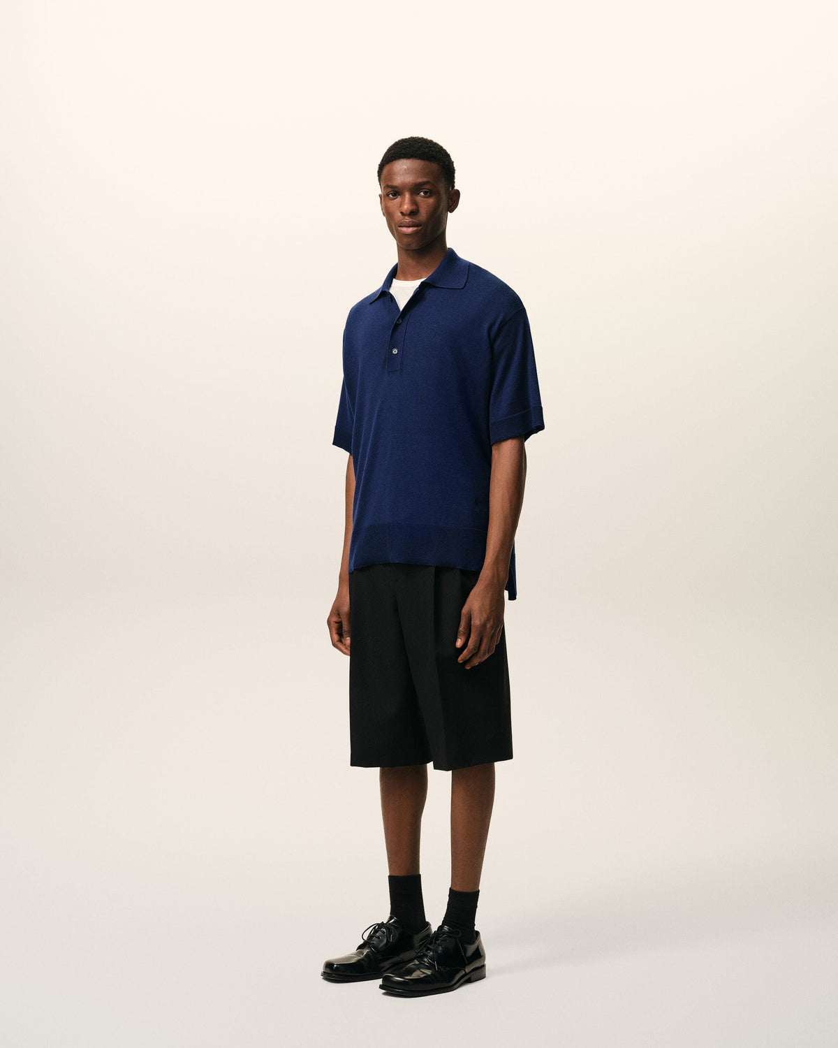 Blue Thin Wool Short Sleeves Ami De Coeur Polo