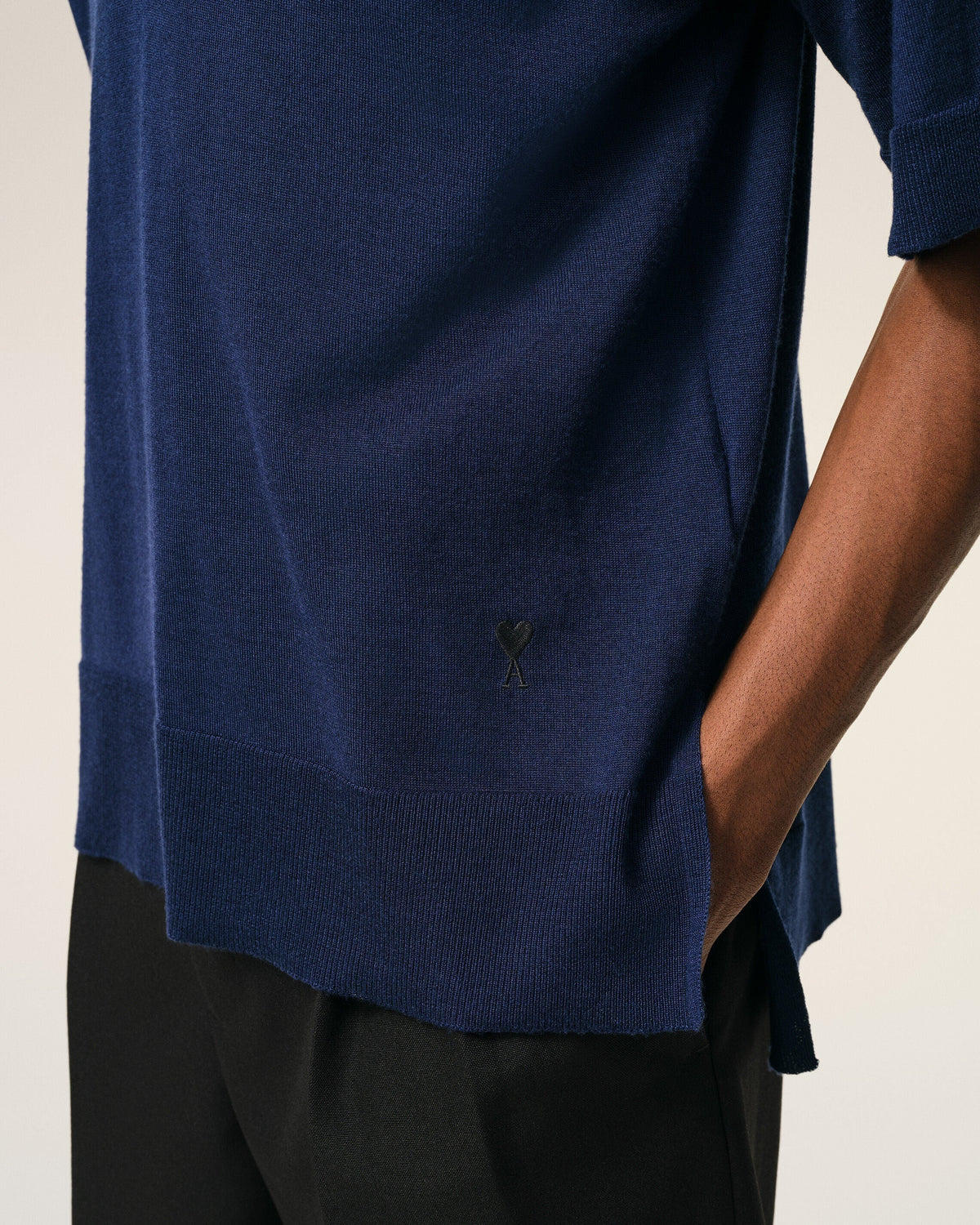 Blue Thin Wool Short Sleeves Ami De Coeur Polo