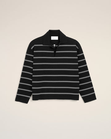 Black striped cotton polo with Ami patch