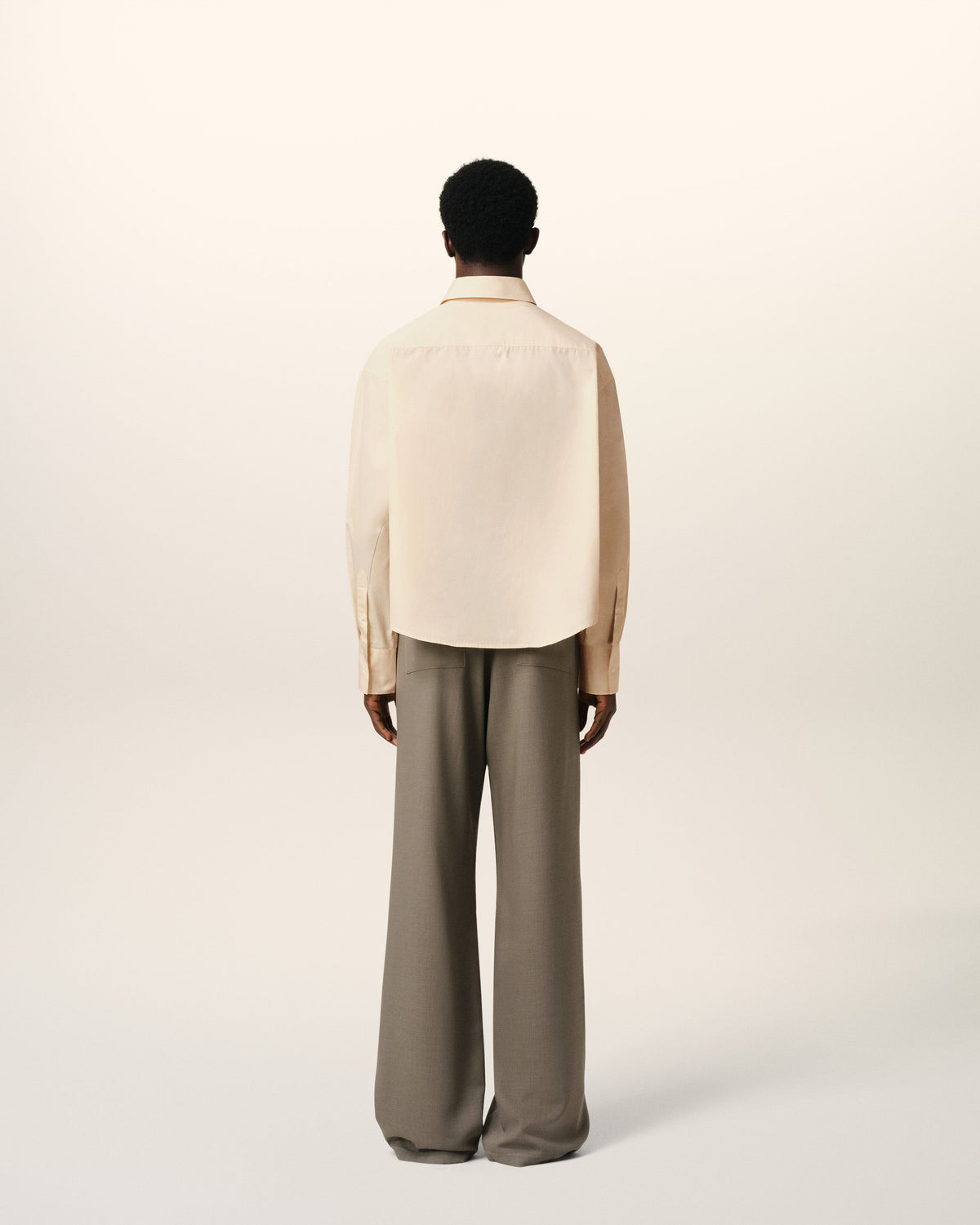 Beige Cotton Cropped Oversized Shirt