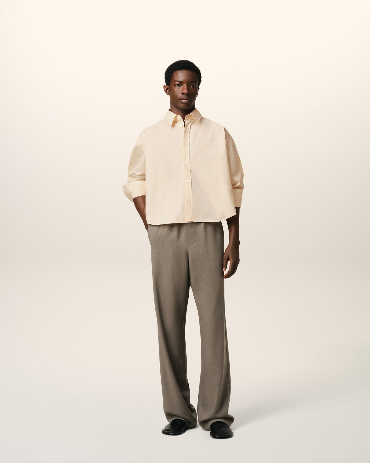 Beige Cotton Cropped Oversized Shirt