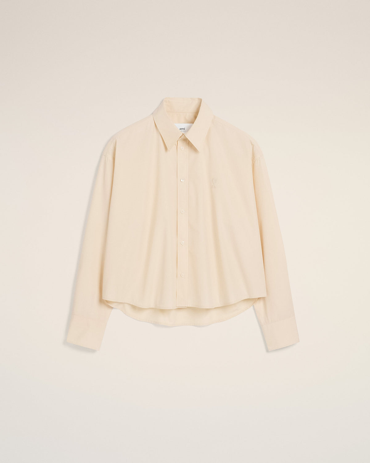 Beige Cotton Cropped Oversized Shirt
