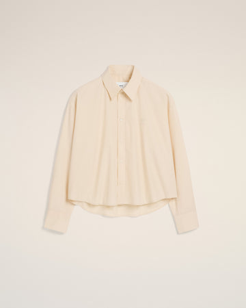 Beige Cotton Cropped Oversized Shirt