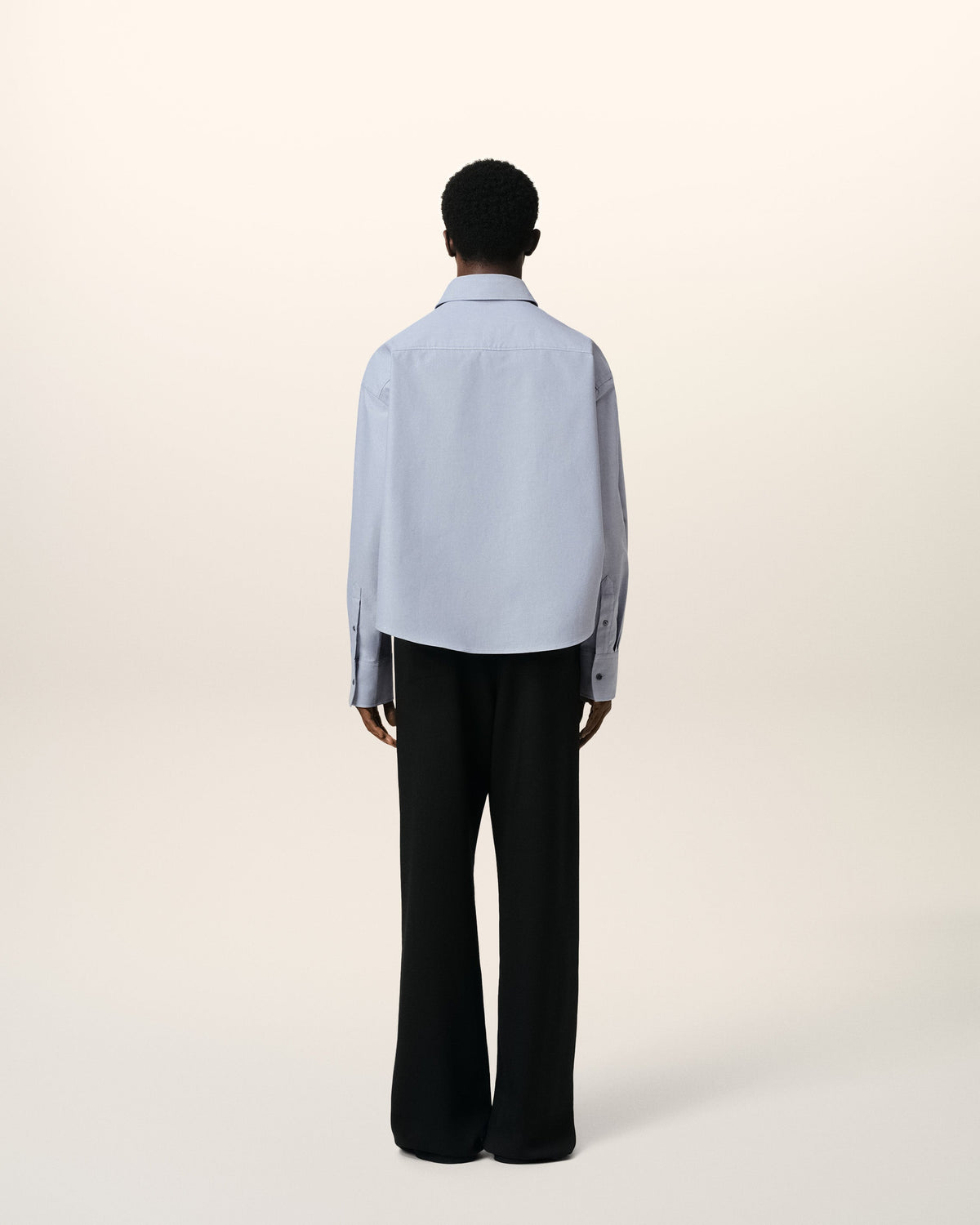 Blue Cotton Button-Down Cropped Oversized Shirt