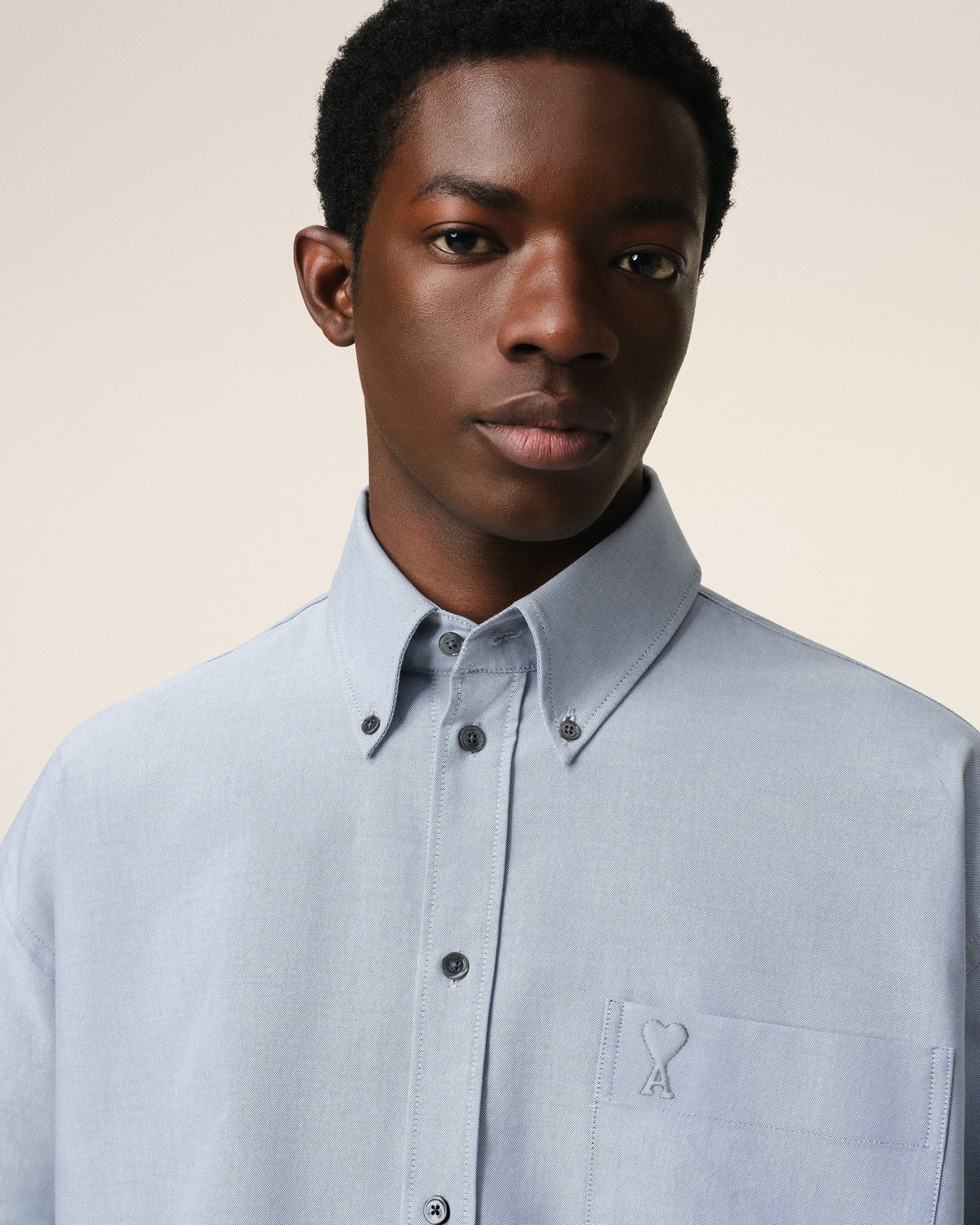 Blue Cotton Button-Down Cropped Oversized Shirt