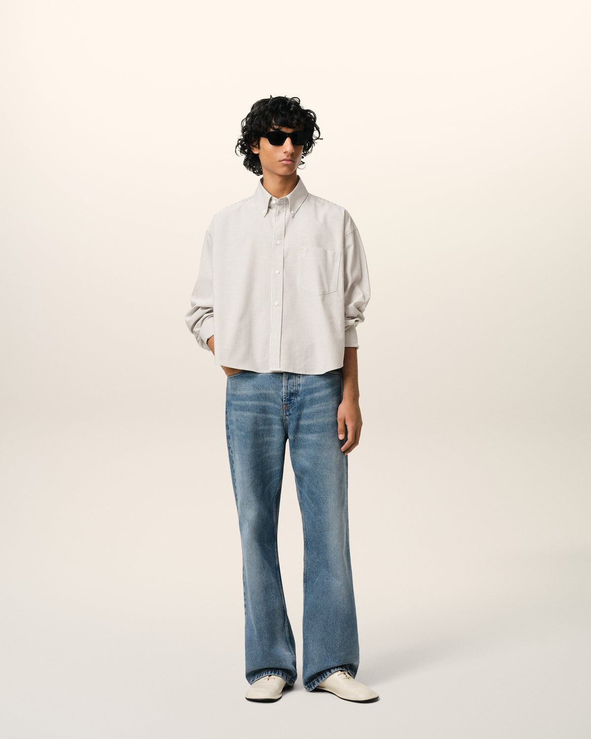 Green Cotton Cropped Oversized Shirt