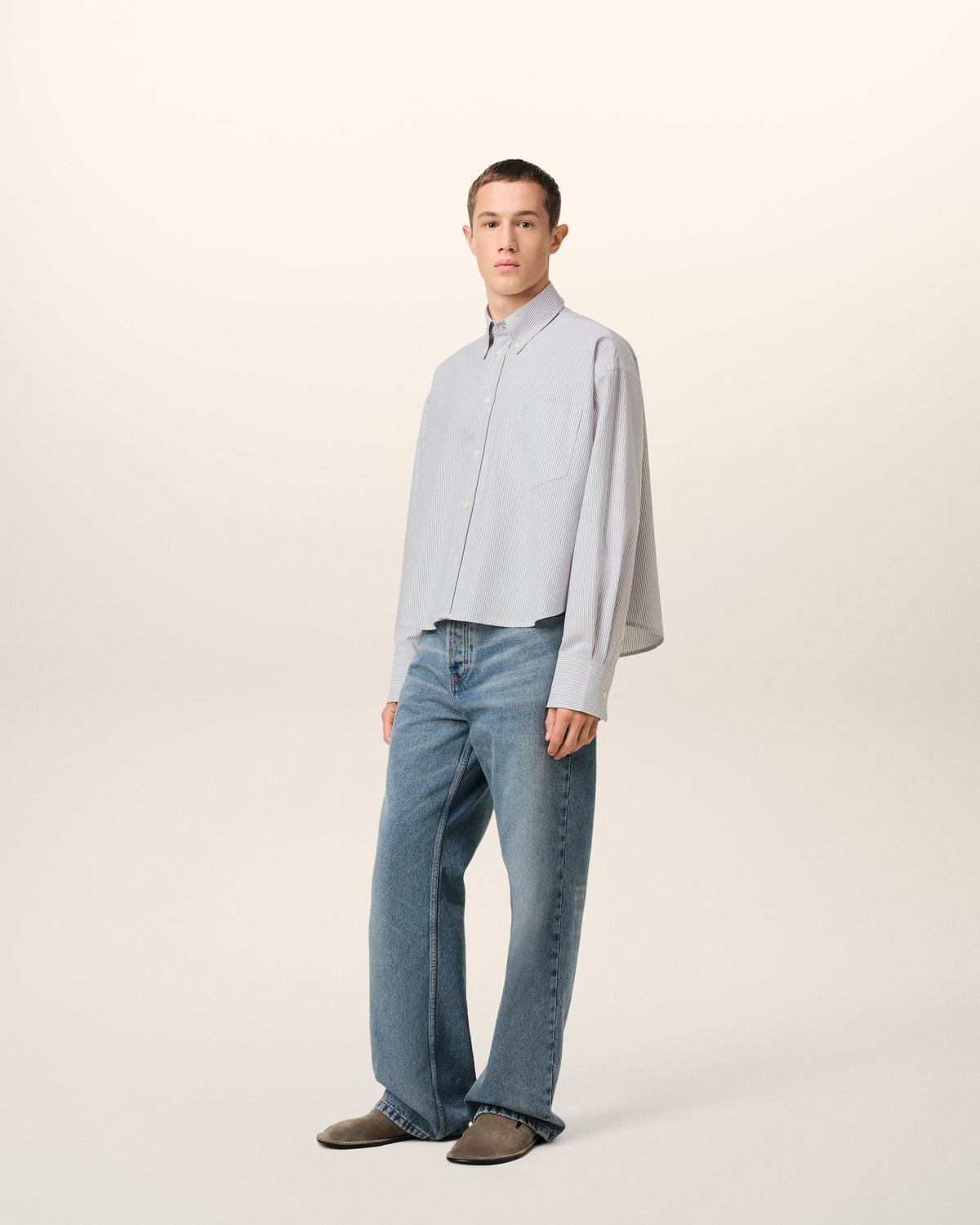 Purple Cotton Cropped Oversized Shirt
