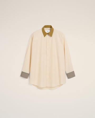 Beige Cotton Classic Collar Loose Shirt