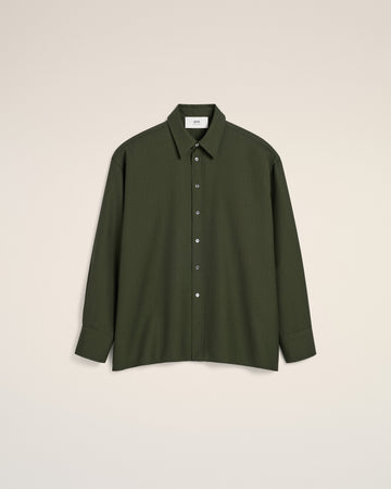 Green Wool Back Slit Loose Shirt