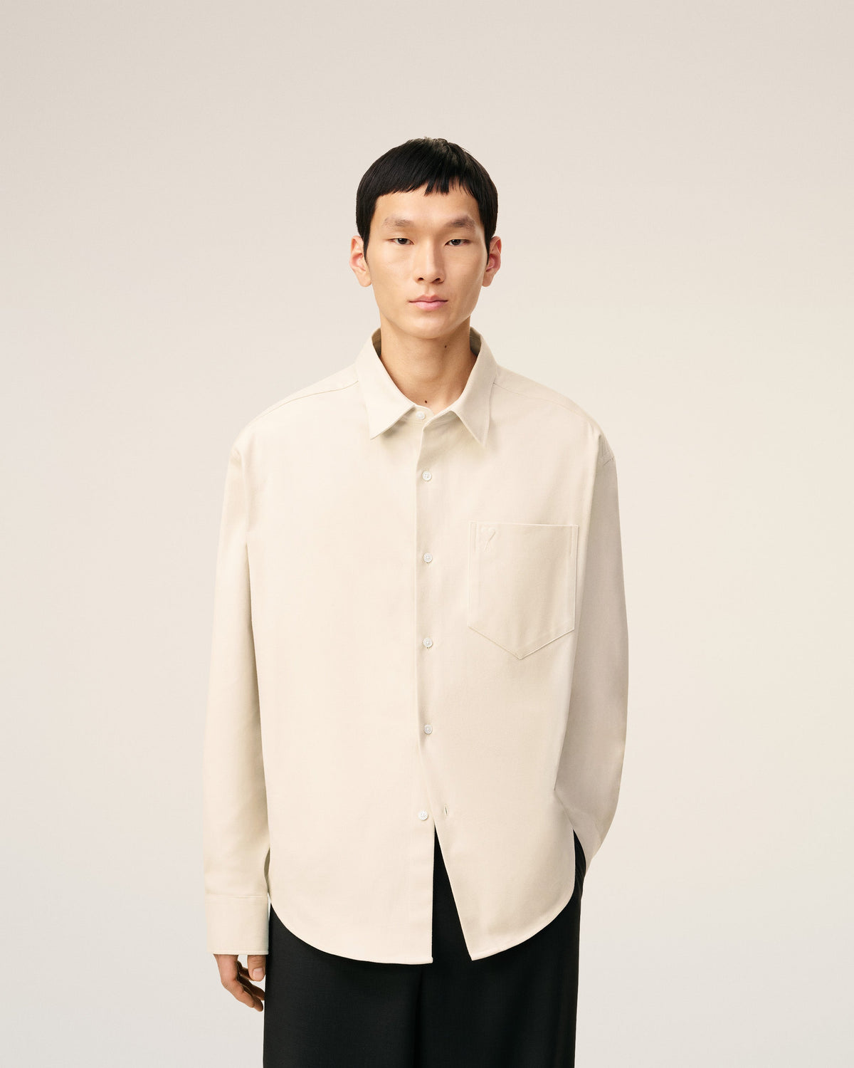 Beige Cotton Embossed Ami De Coeur Boxy Shirt