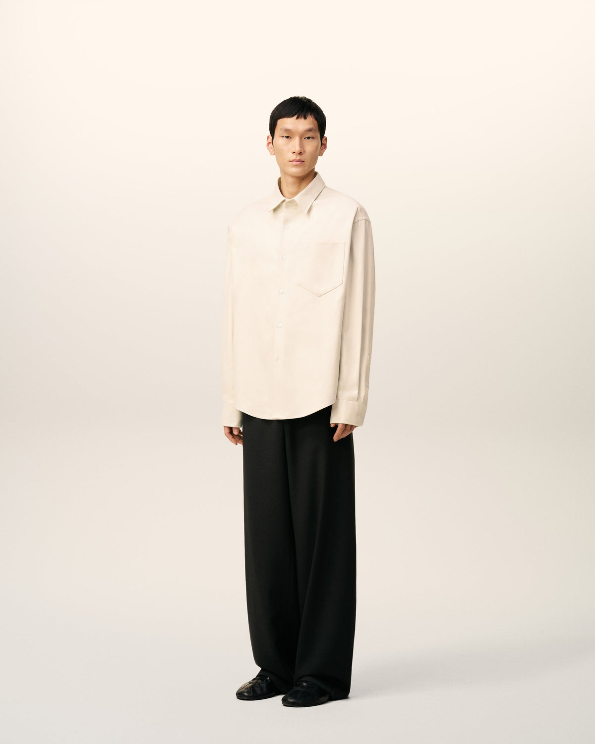 Beige Cotton Embossed Ami De Coeur Boxy Shirt
