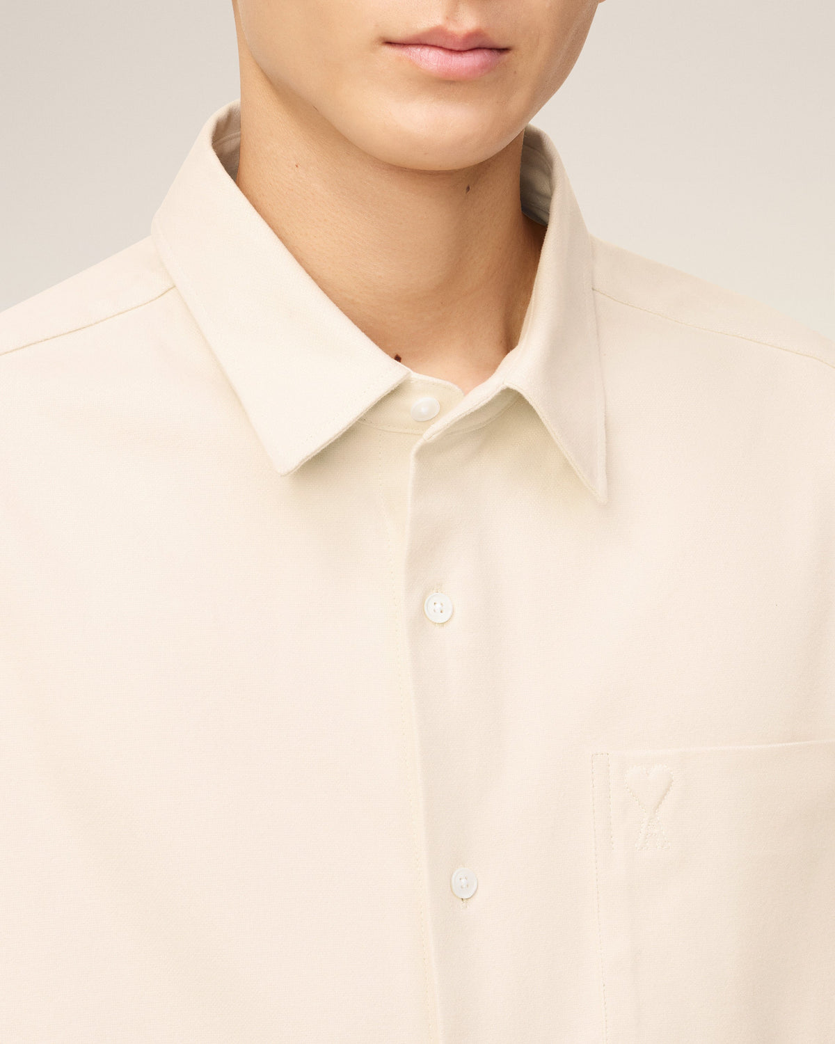 Beige Cotton Embossed Ami De Coeur Boxy Shirt