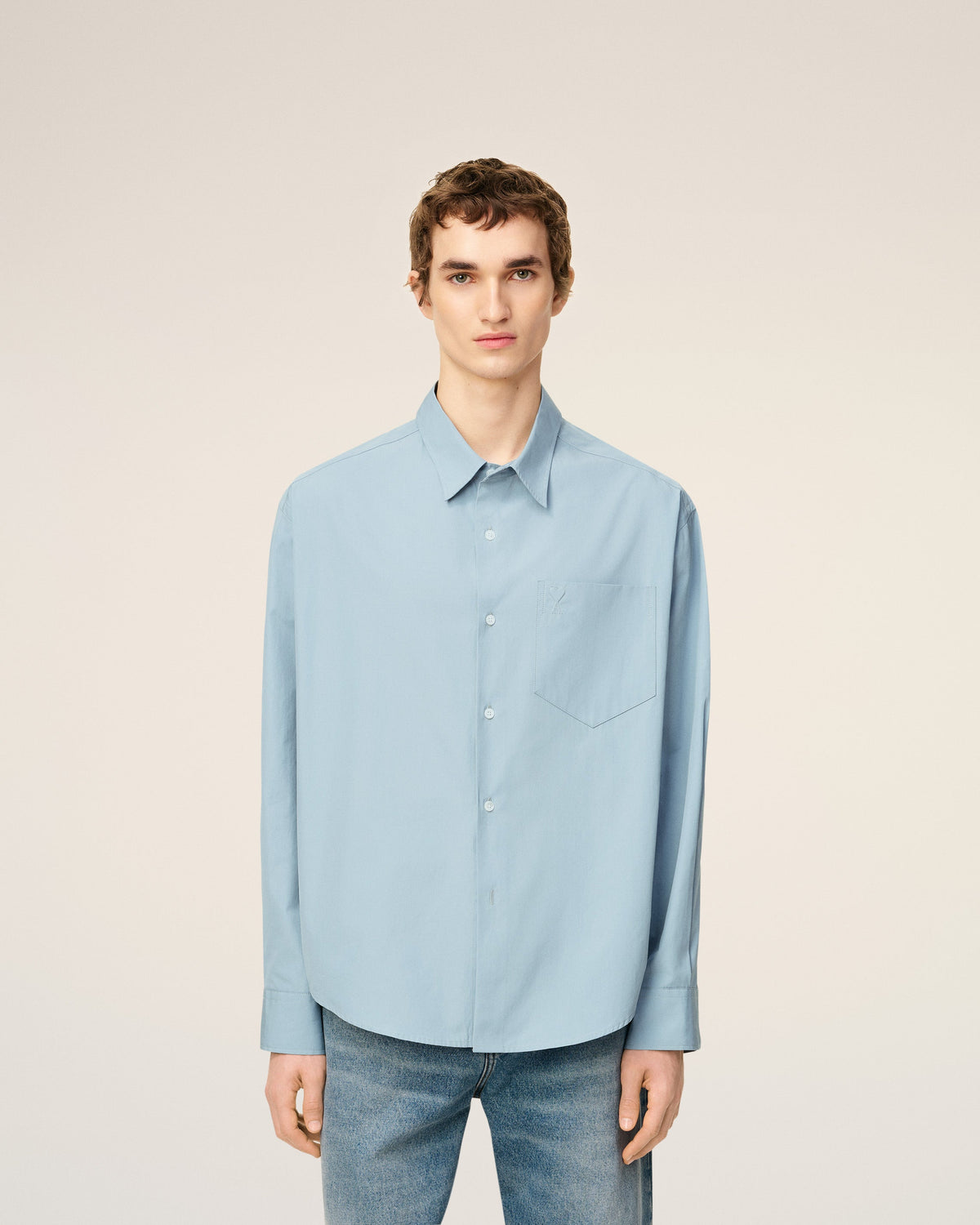 Blue Cotton Embossed Ami De Coeur Boxy Shirt