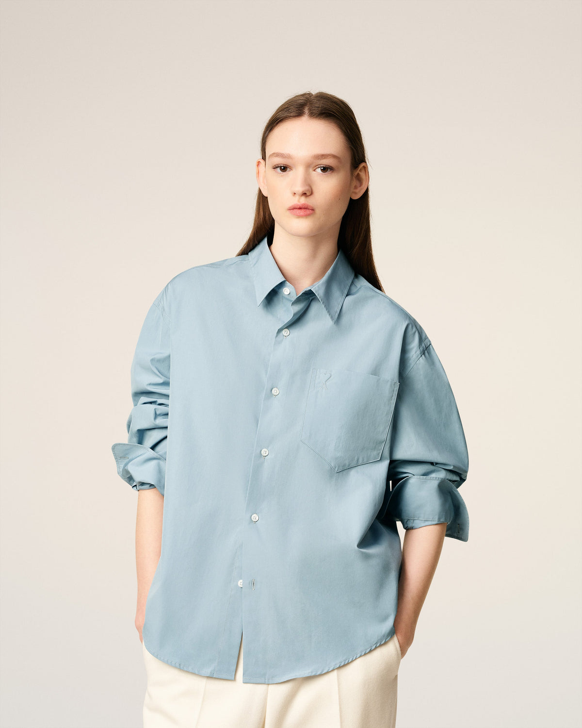 Blue Cotton Embossed Ami De Coeur Boxy Shirt