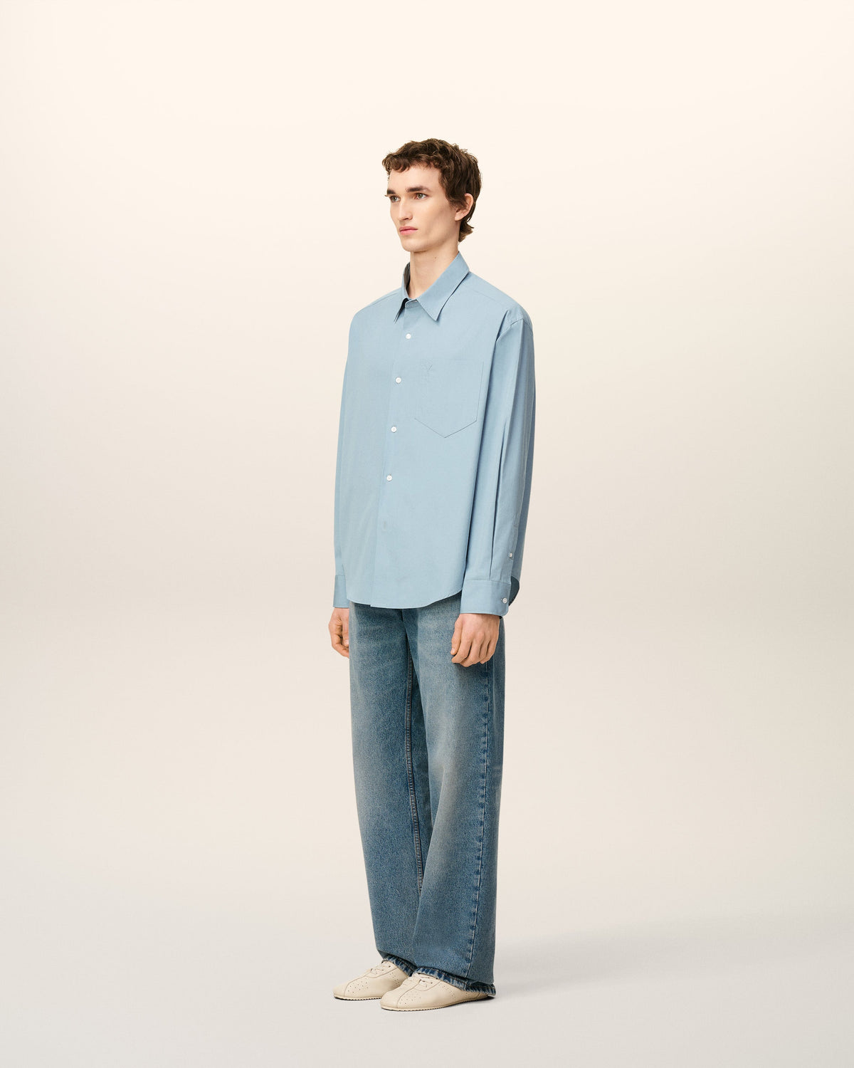 Blue Cotton Embossed Ami De Coeur Boxy Shirt