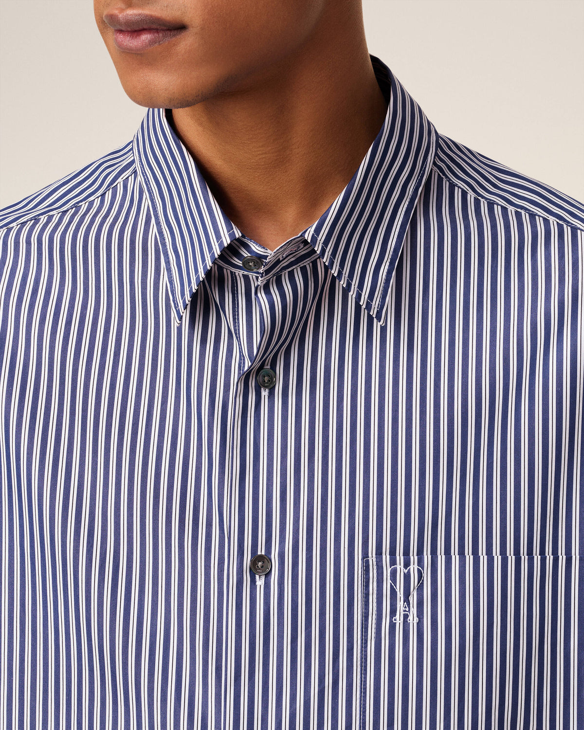 Blue Cotton Embossed Striped Ami De Coeur Boxy Shirt