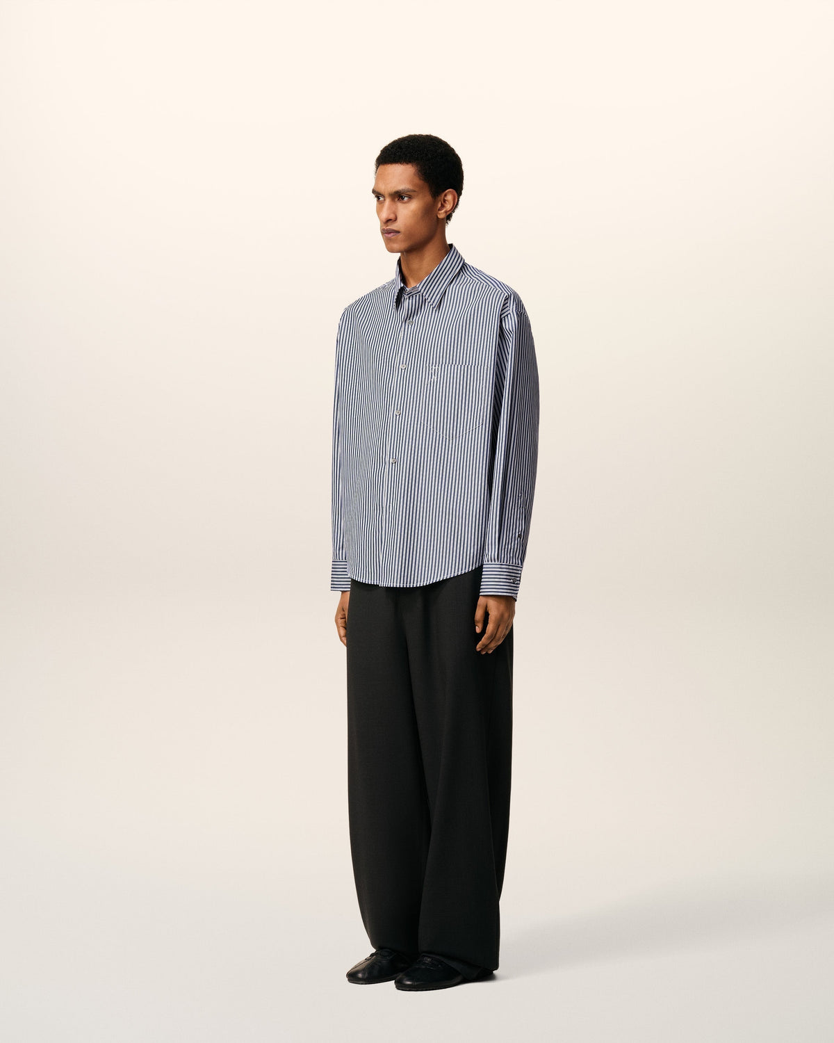Blue Cotton Embossed Striped Ami De Coeur Boxy Shirt