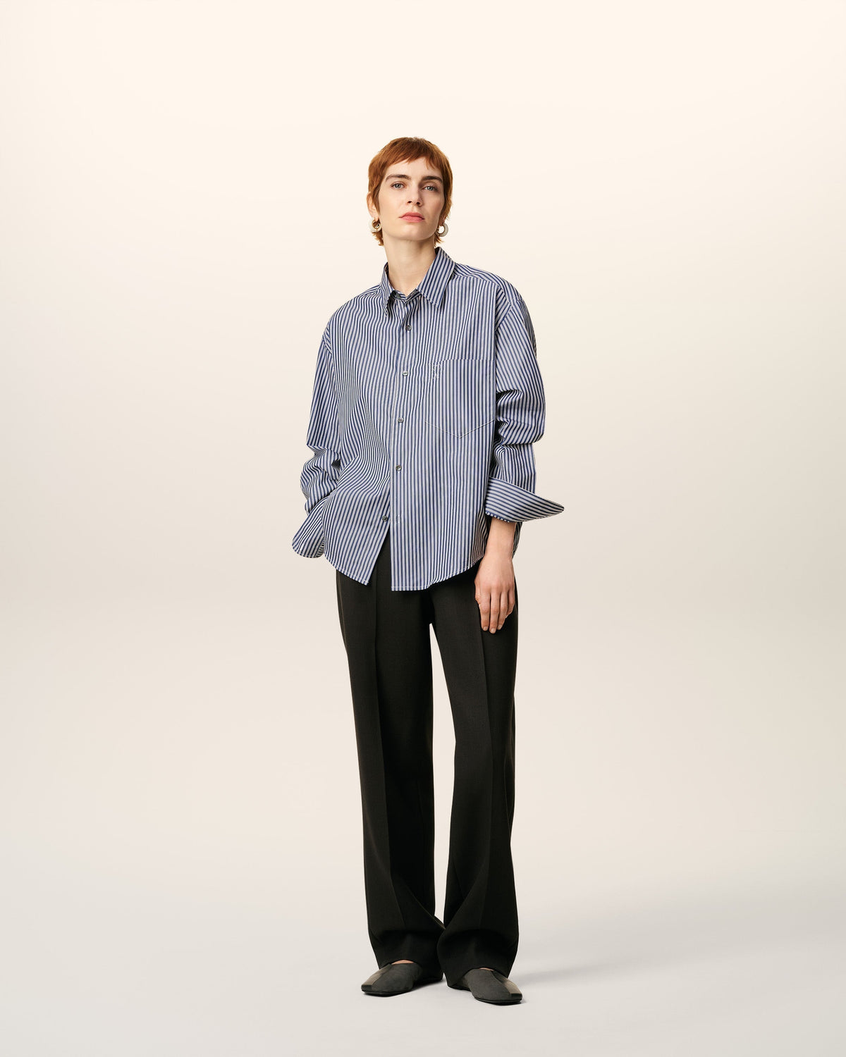 Blue Cotton Embossed Striped Ami De Coeur Boxy Shirt