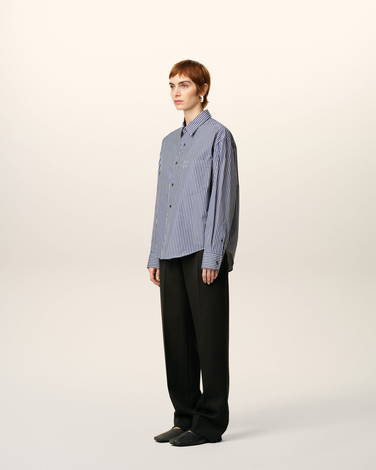 Blue Cotton Embossed Striped Ami De Coeur Boxy Shirt