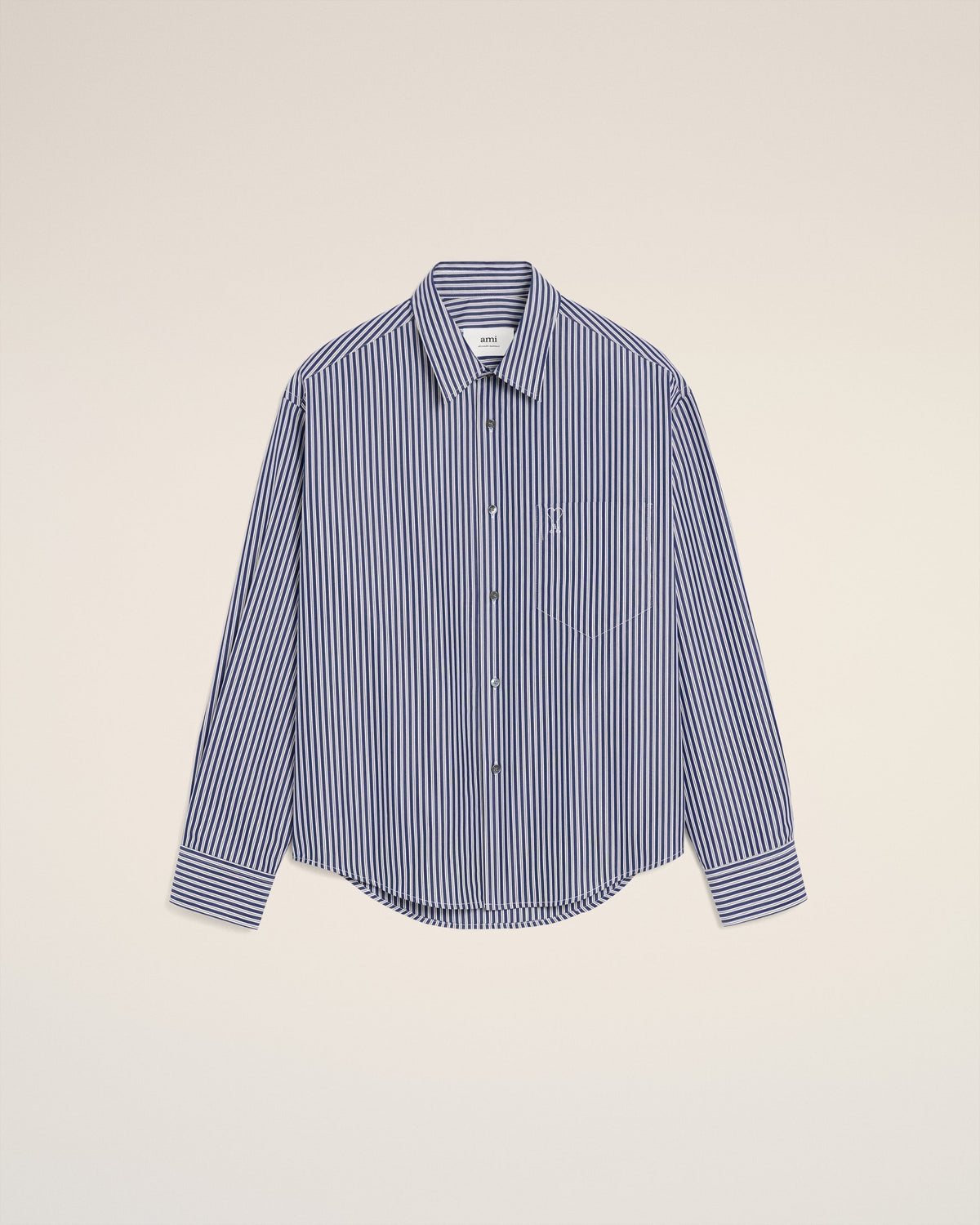 Blue Cotton Embossed Striped Ami De Coeur Boxy Shirt