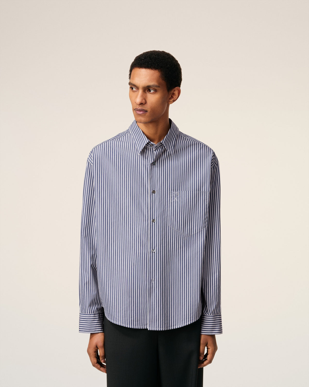 Blue Cotton Embossed Striped Ami De Coeur Boxy Shirt