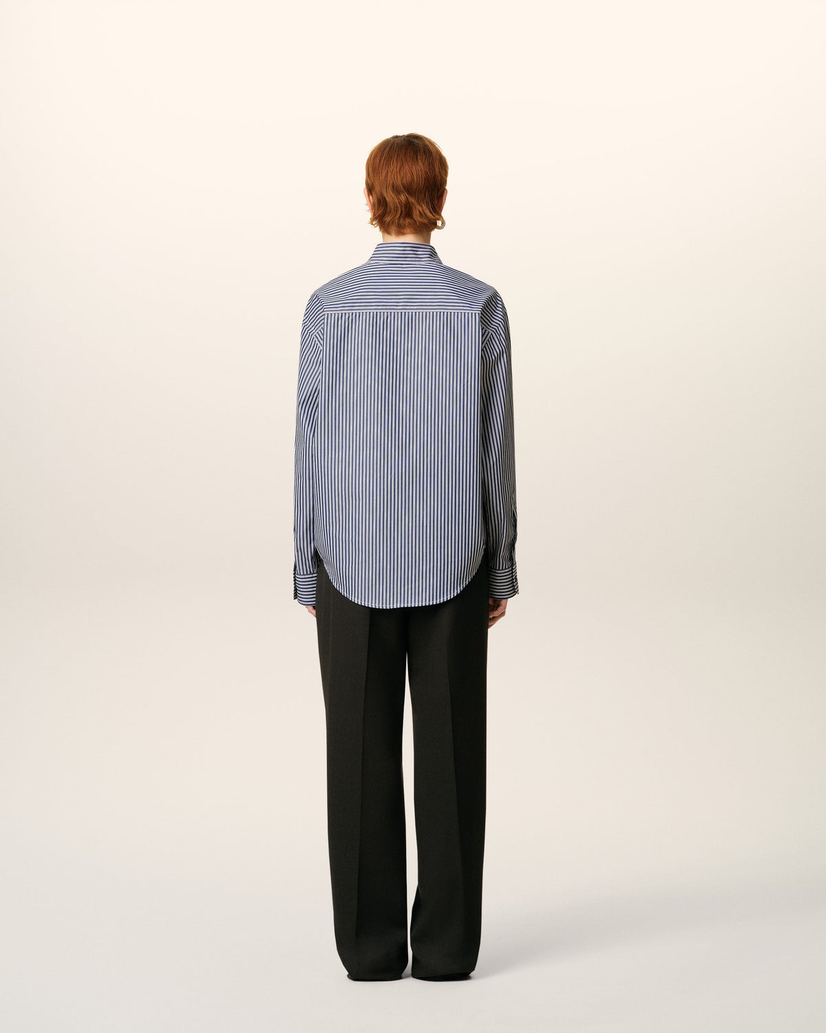 Blue Cotton Embossed Striped Ami De Coeur Boxy Shirt