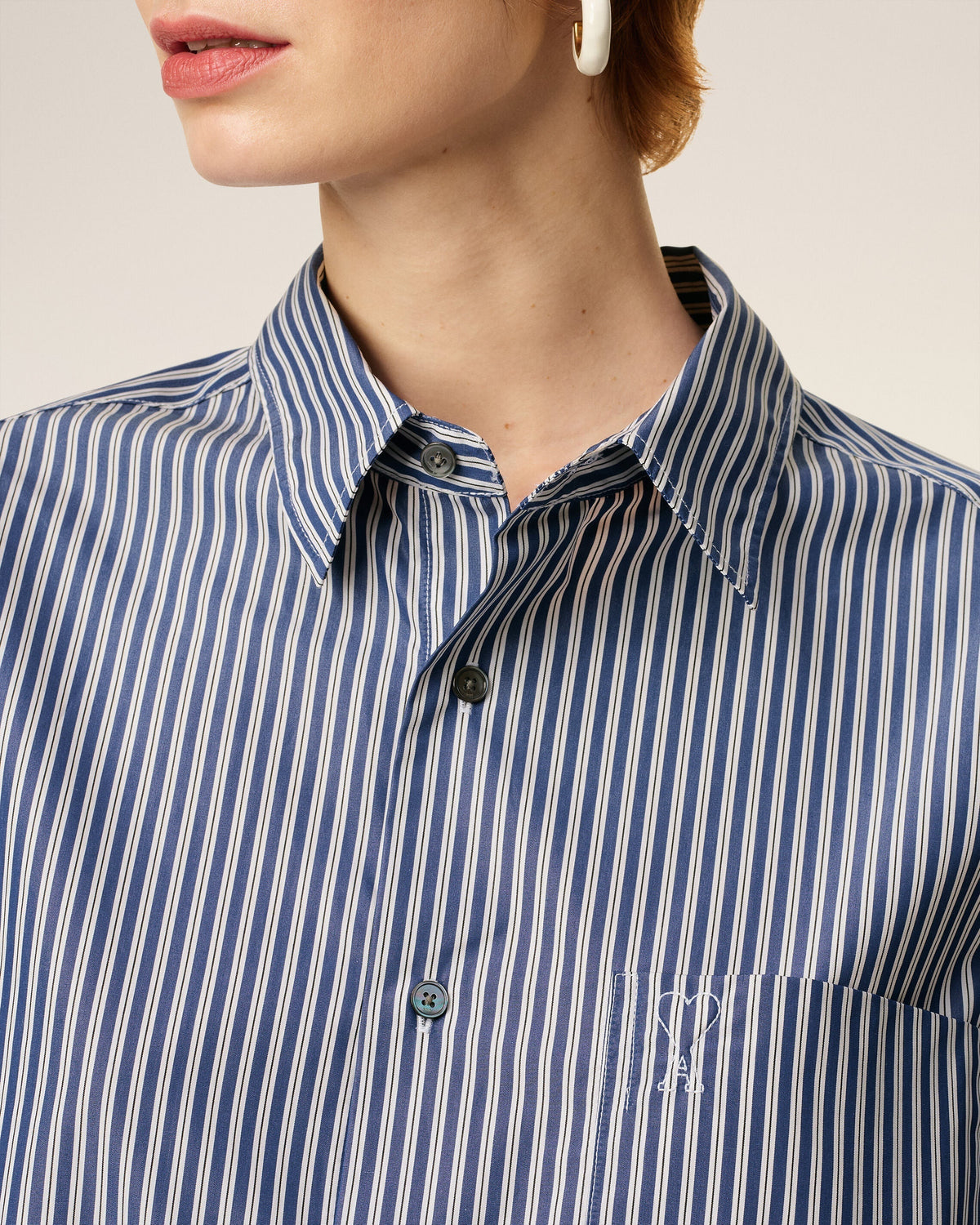 Blue Cotton Embossed Striped Ami De Coeur Boxy Shirt