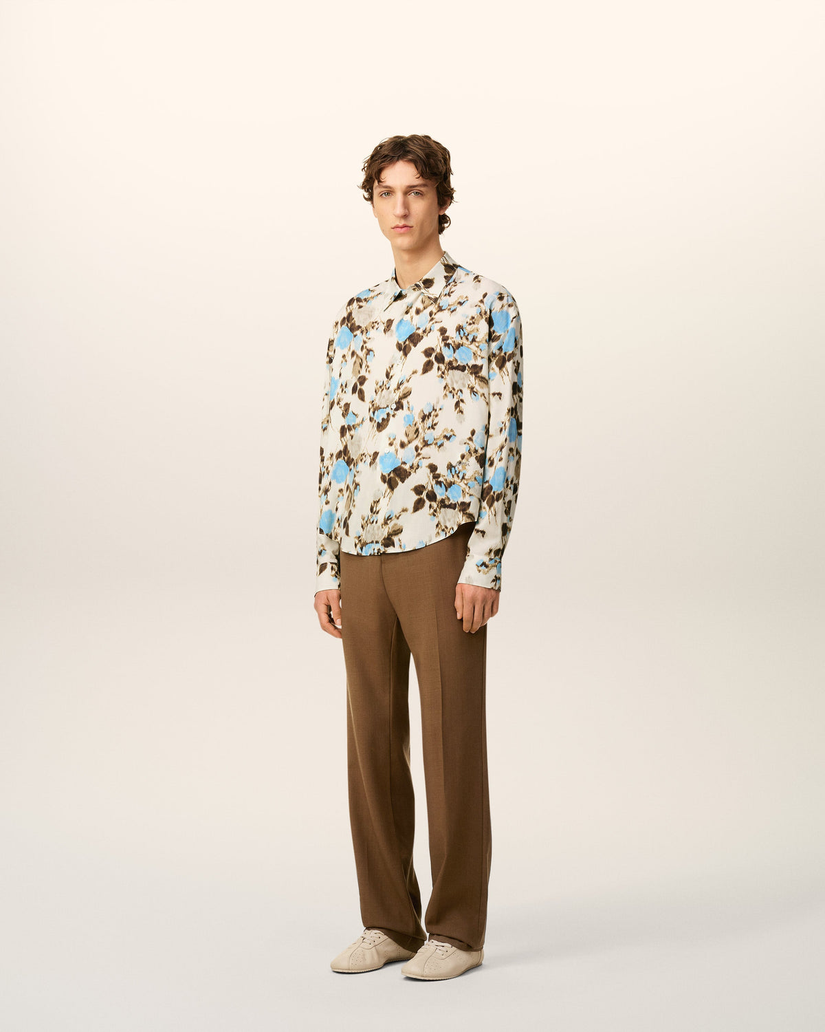 Blue Flower Printed Boxy Shirt