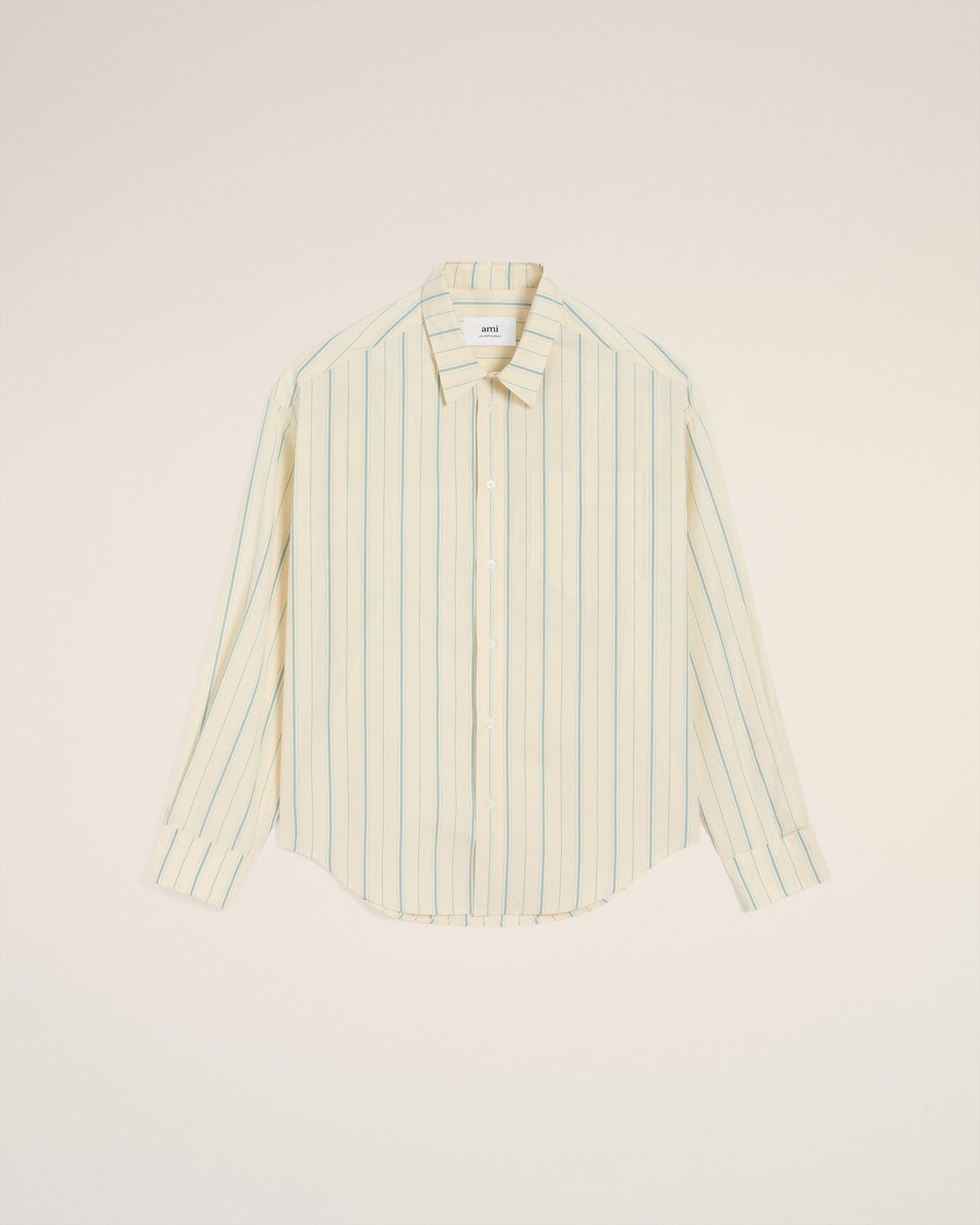 Beige Cotton  Boxy Fit Striped Shirt