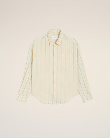 Beige Cotton  Boxy Fit Striped Shirt