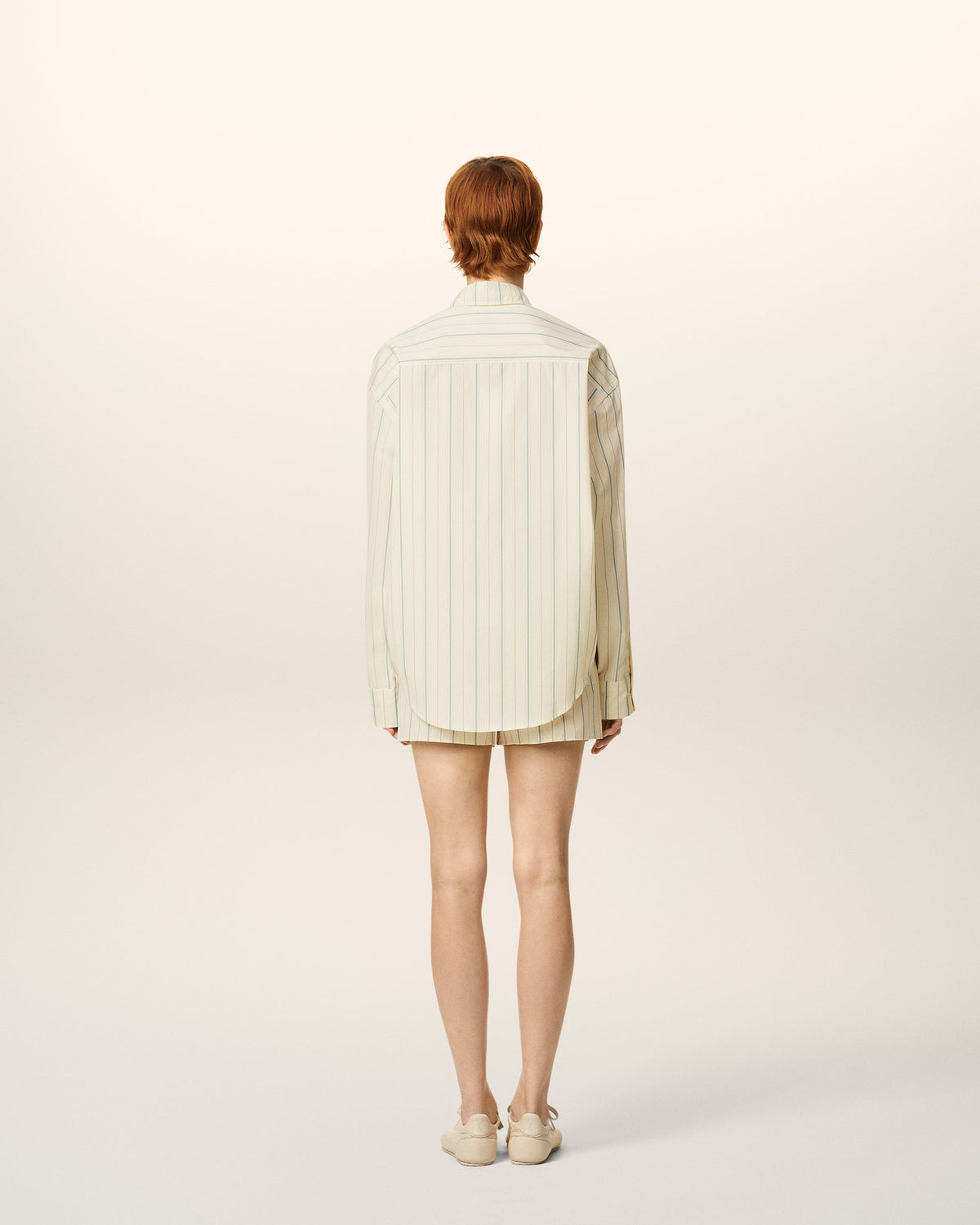 Beige Cotton  Boxy Fit Striped Shirt