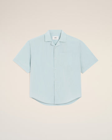 Blue Taffetas Short Sleeved Boxy Shirt