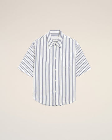 White Striped Cotton Short Sleeve Ami De Coeur Wide Shirt