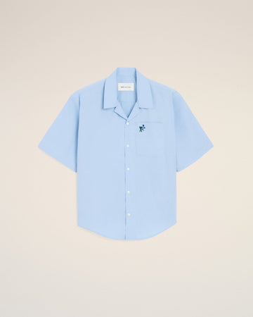 Blue boxy cotton short-sleeve shirt with Ami de Coeur tulip