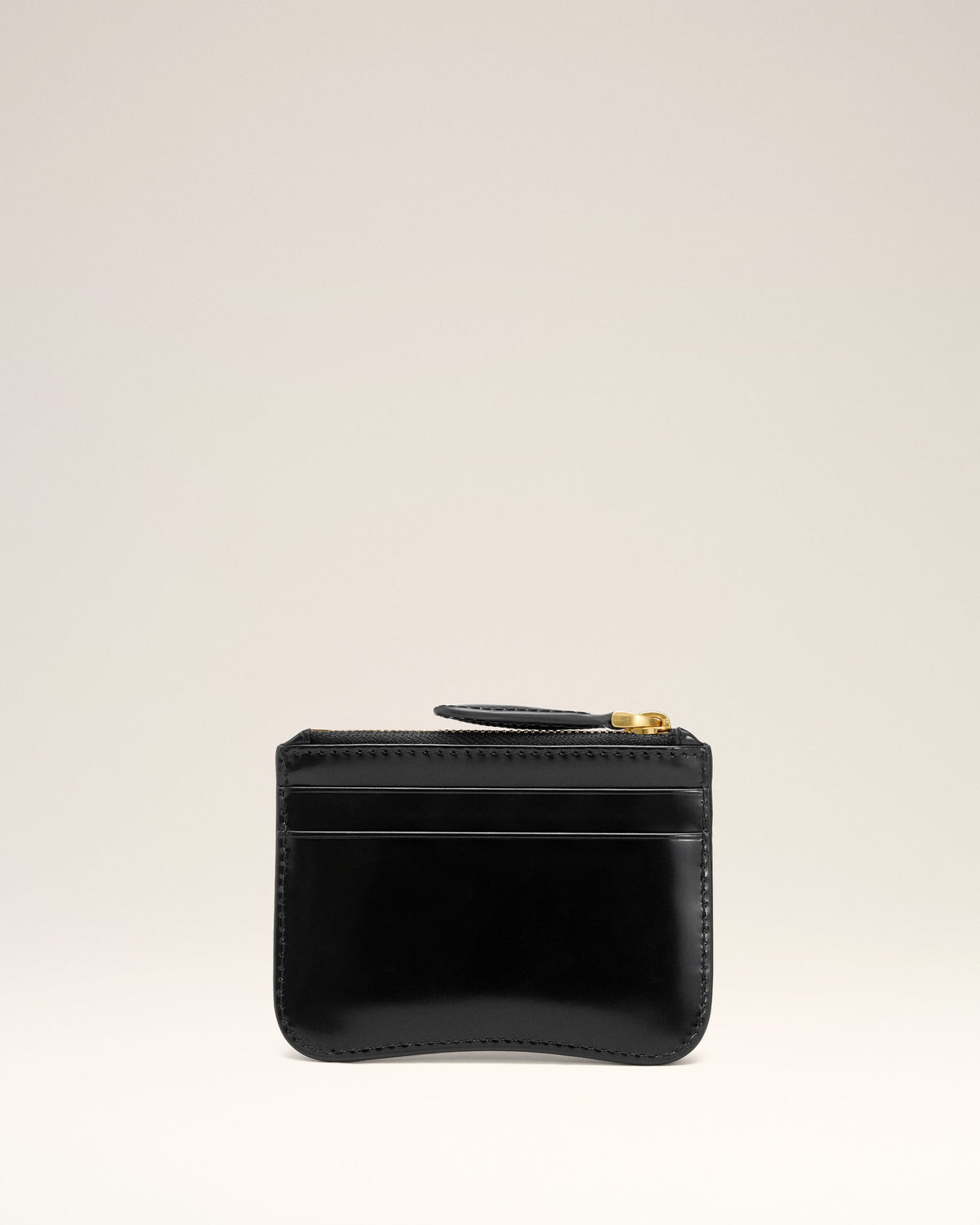 Black Glazed Leather Paris Paris Zipped Card Holder