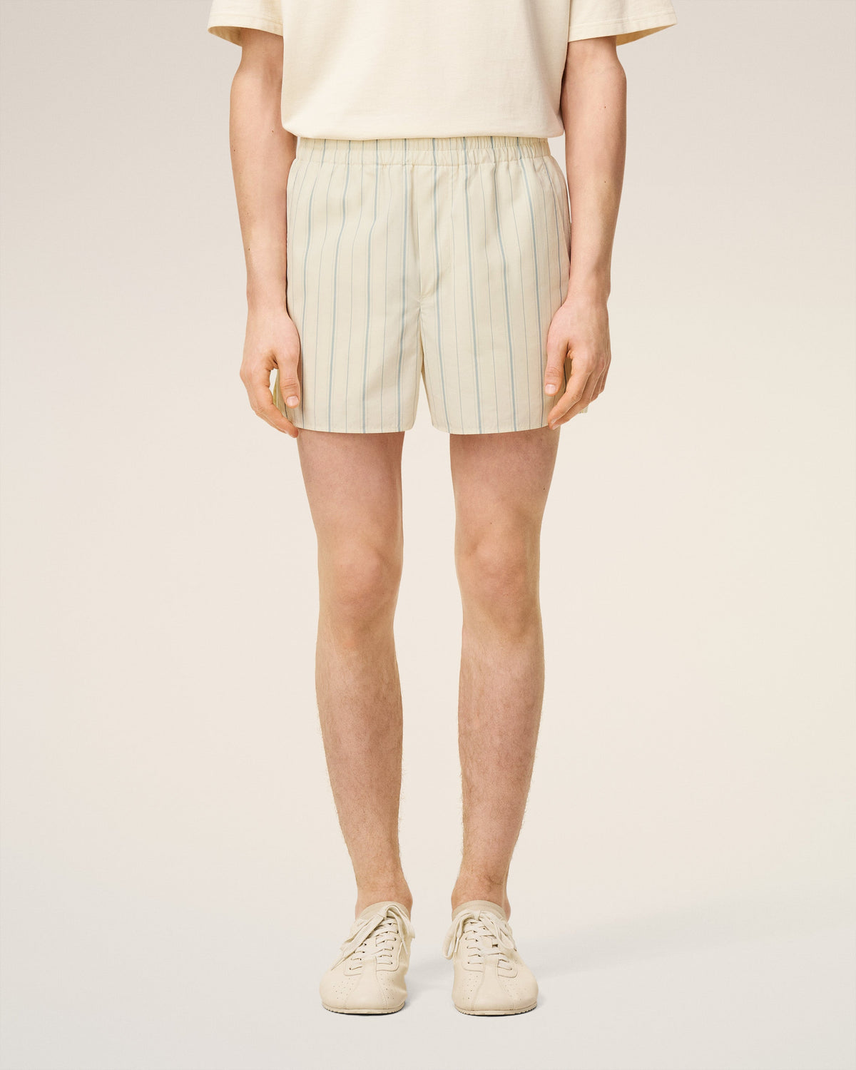 Beige Cotton Striped Short