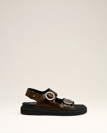 Green Leather Fussbet Midi Sandals
