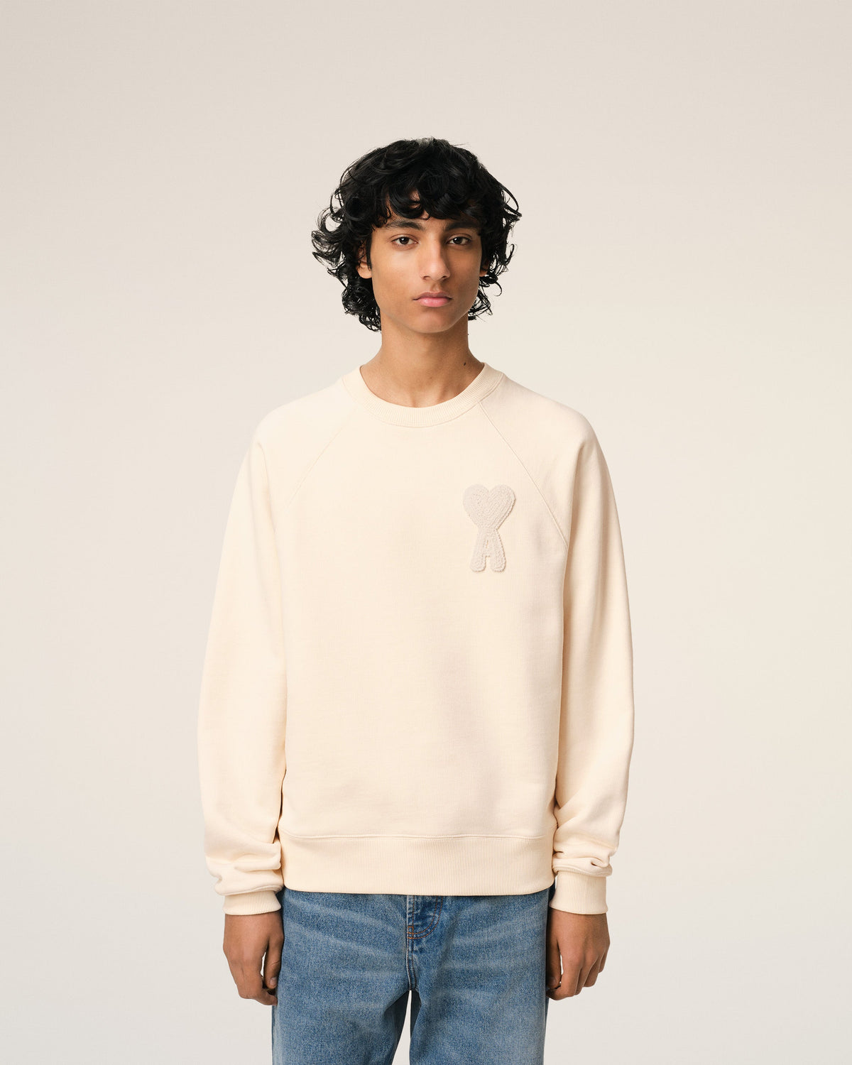 Beige Cotton Ami de Coeur Patch Sweatshirt